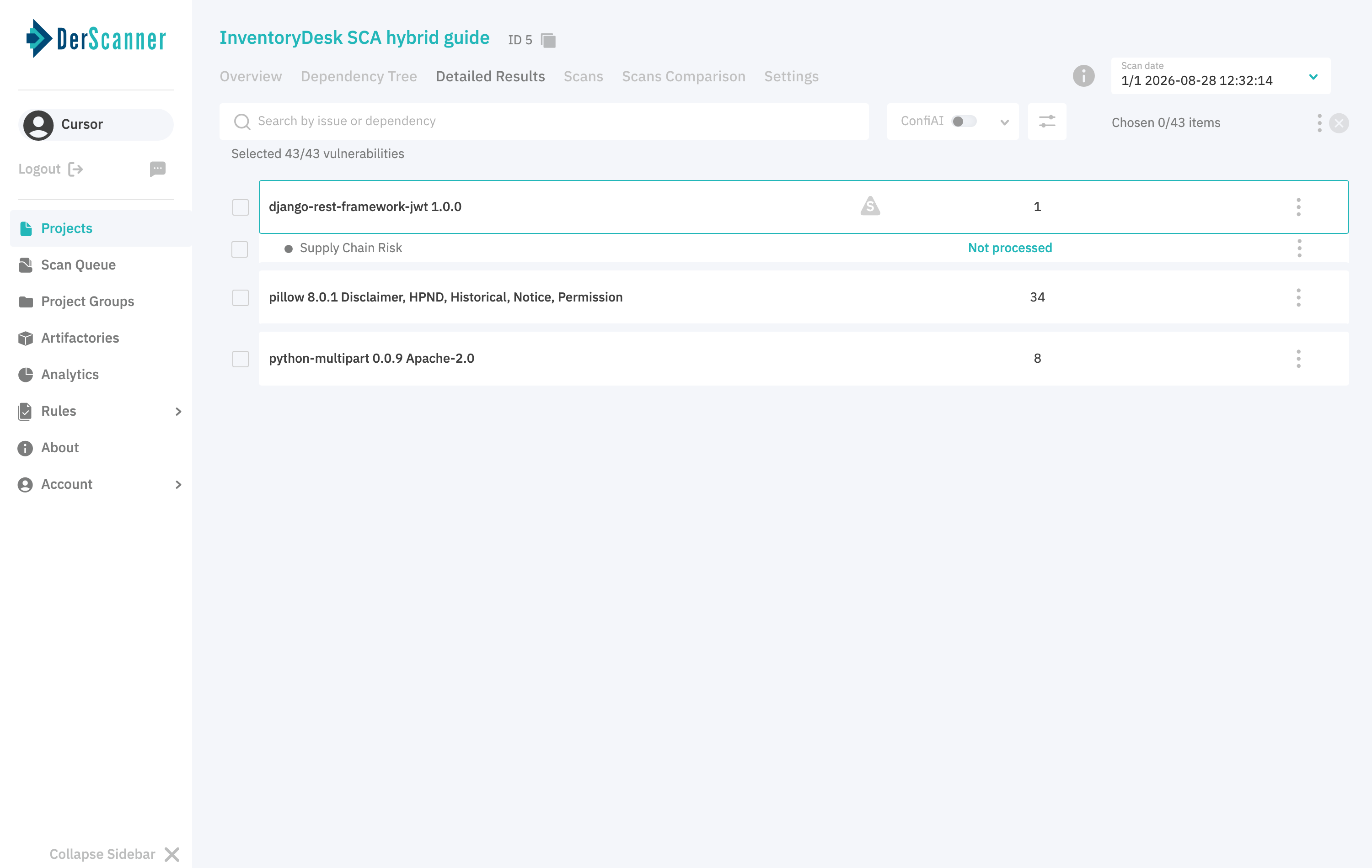 SCA detailed results showing Supply Chain Risk on django-rest-framework-jwt