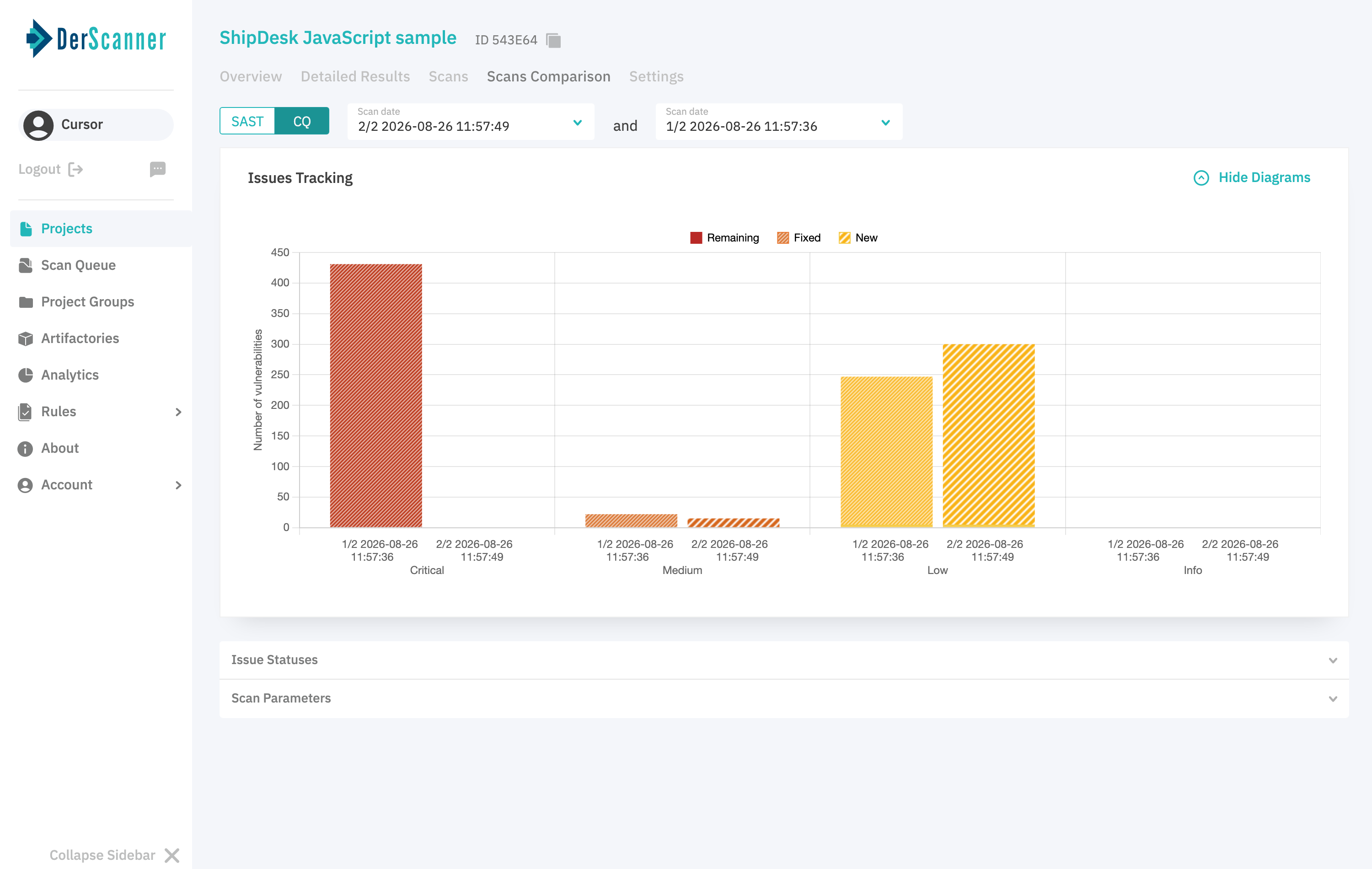 DerScanner Scans Comparison chart for the Code Quality slice