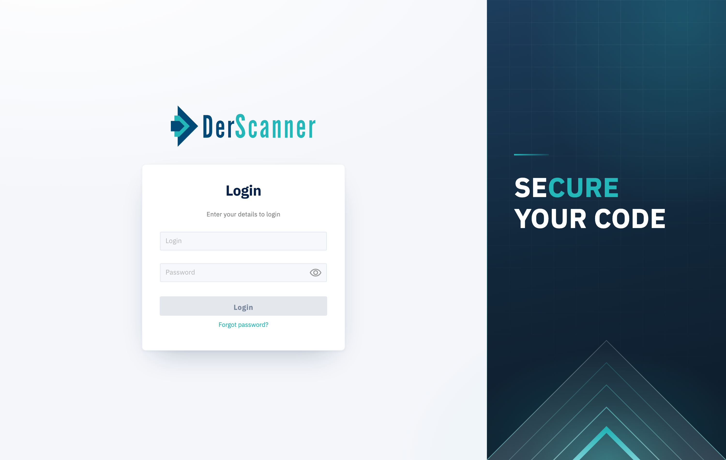 DerScanner sign-in screen with login and password fields